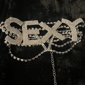 Sparkling 'SEXY' Rhinestone Chain Choker Necklace - Silver Tone